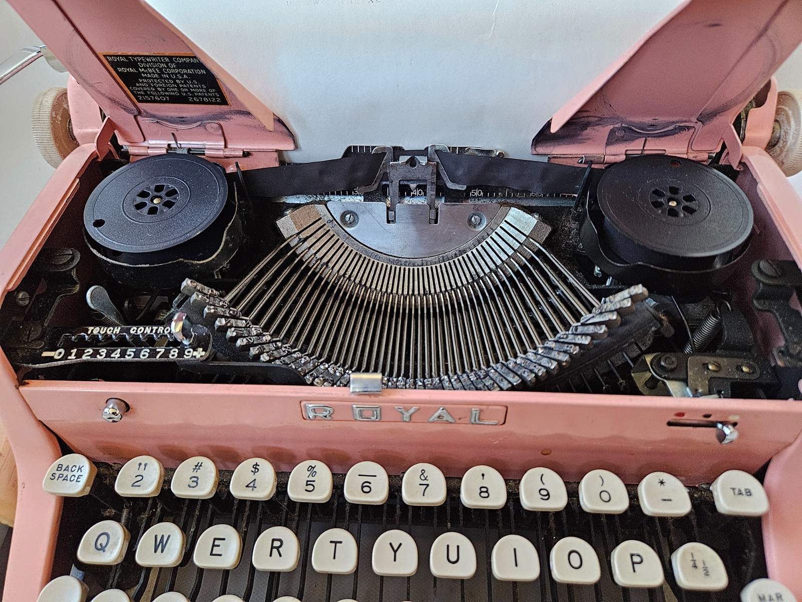 Authenic 1950s Bubble Gum Pink Royal Quiet DeLuxe Typewriter with Carrying Case