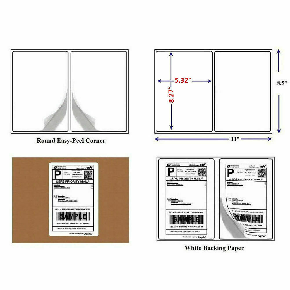 8.5″ X 5.5″ Rounded Corner Half Sheet Self Adhesive 200 Shipping Postage Labels