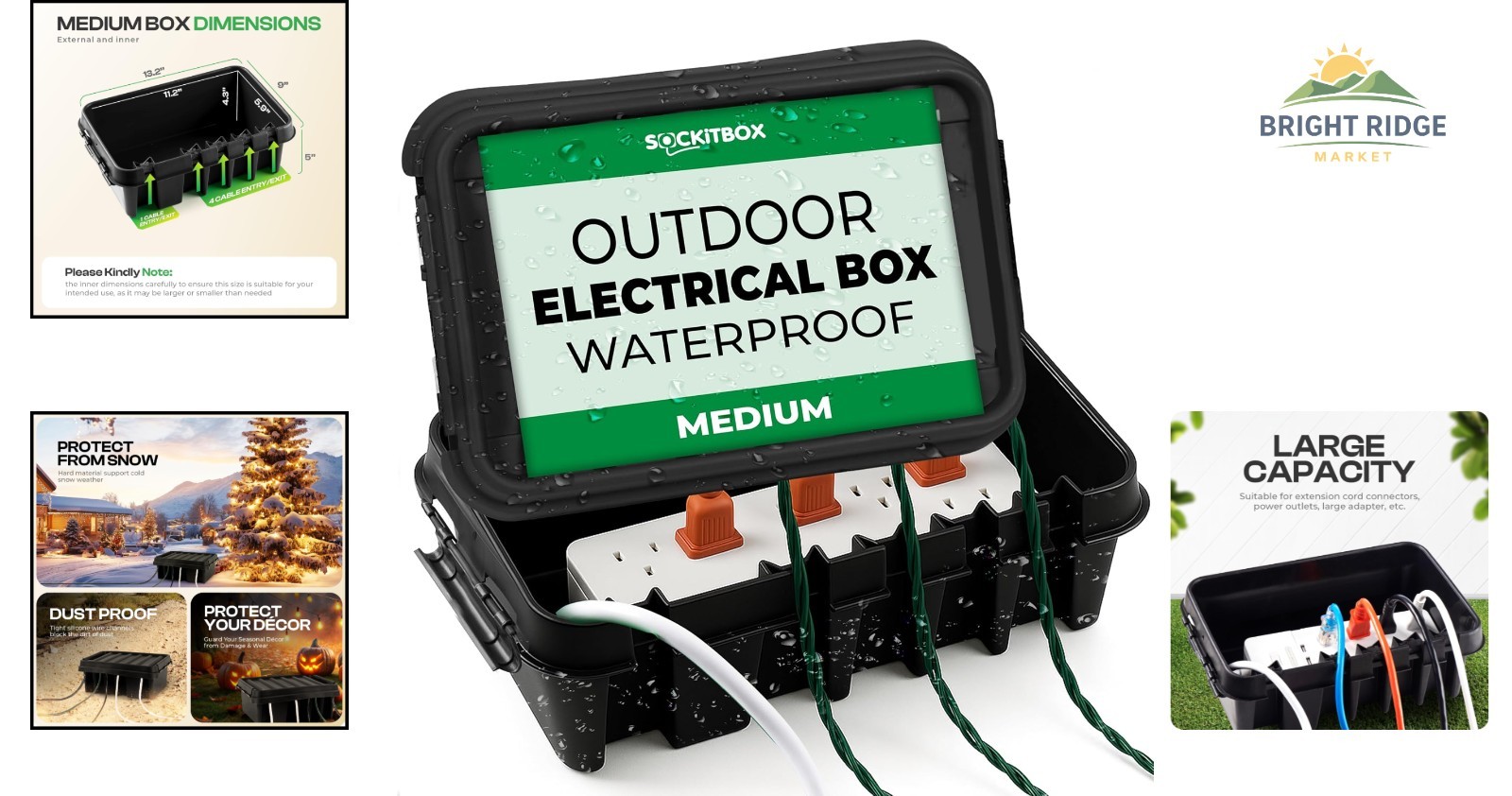 Weatherproof Power Cord Connection Box for Indoor and Outdoor Use, Medium Size