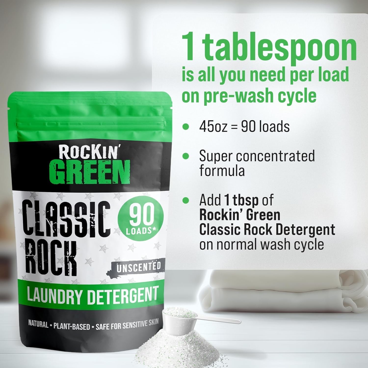 Rockin’ Green Classic Rock Laundry Detergent Powder (90 90 Loads, Unscented