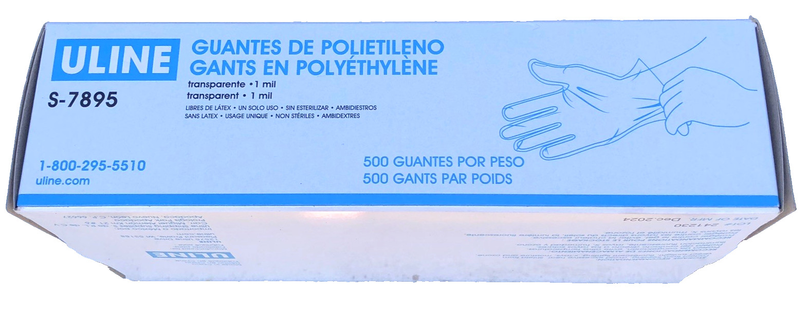 Uline 500 Polyethylene Gloves Clear 1 Mil S-7895 Single Use Ambidextrous New Box