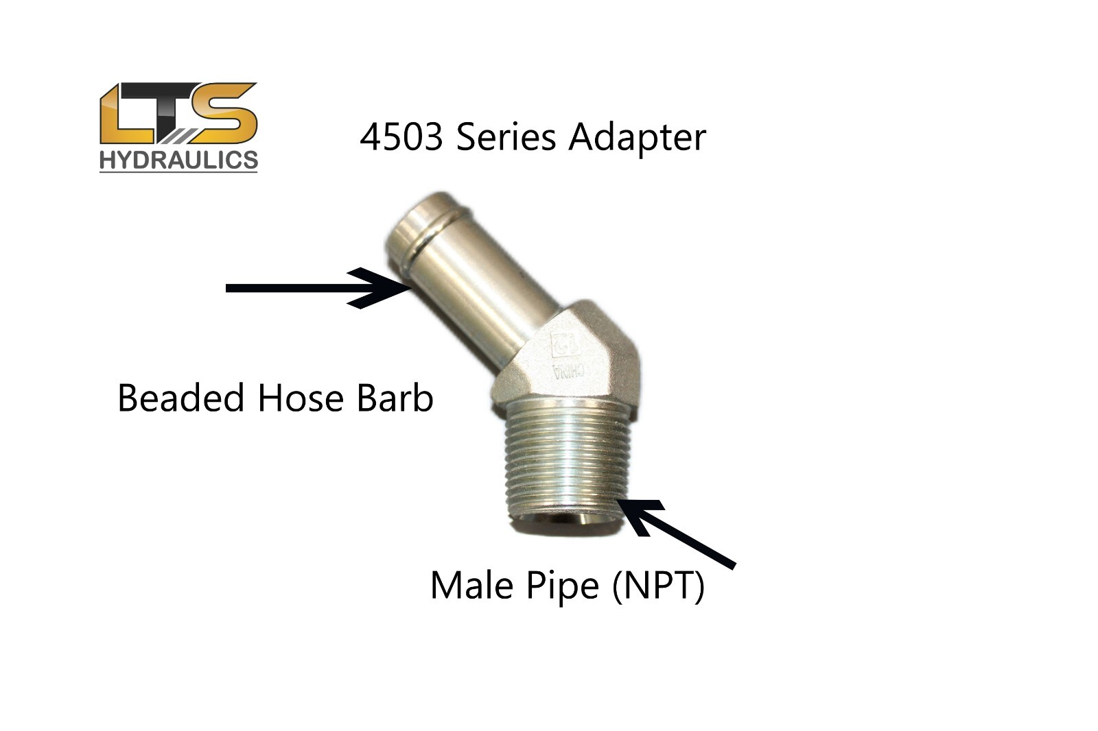 1/2″ Beaded Hose Barb x 1/2″ Male Pipe NPT 45° Steel Adapter 4503-08-08