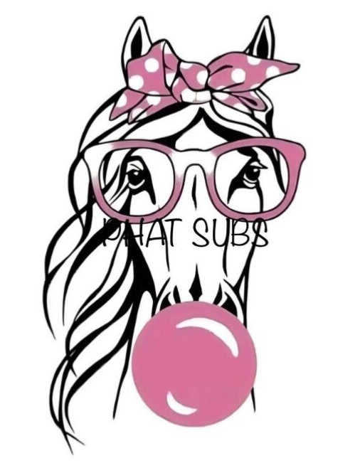 Sublimation Print Bubble Gum Horse Ready to Press Heat Transfer