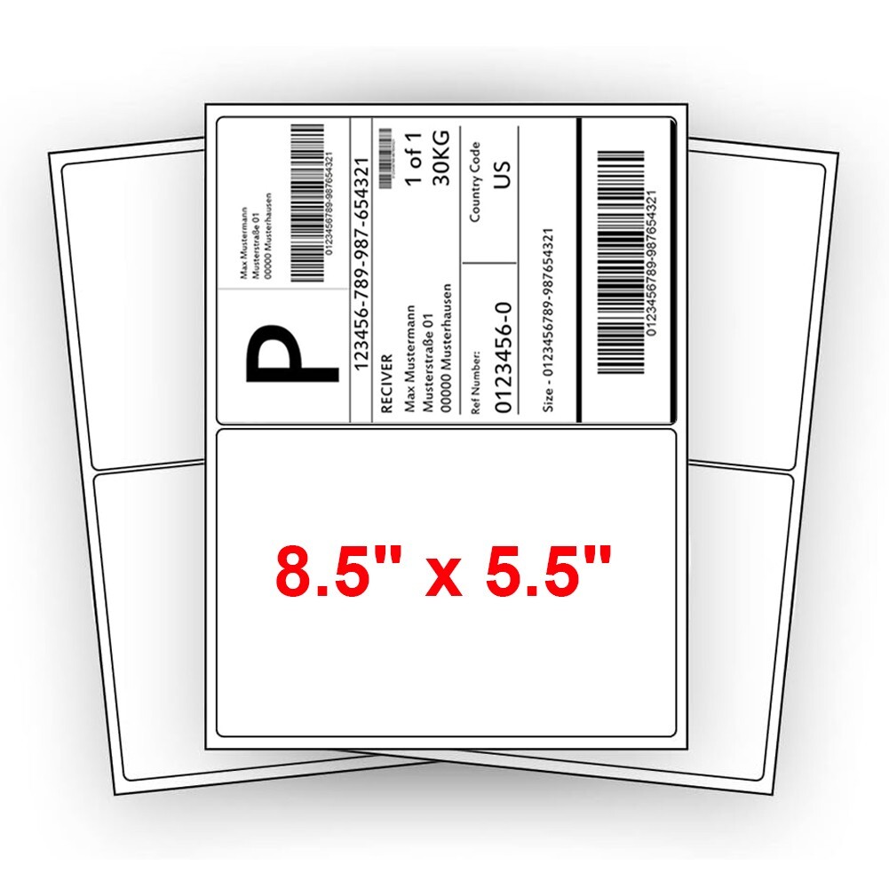 8.5″x5.5″ Shipping Labels Half Sheet Self Adhesive 2 Per Sheet Laser Inkjet 2 UP