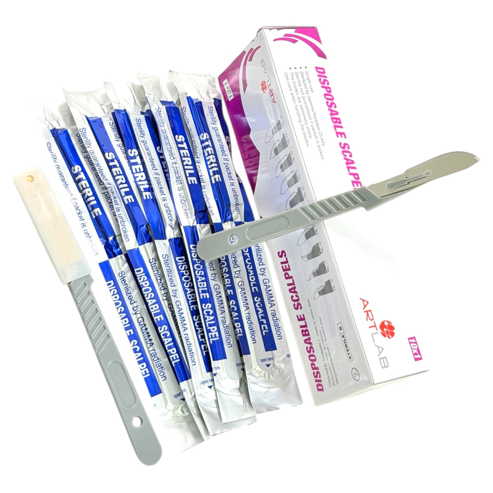 10 PK DISPOSABLE SCALPELS #22-SINGLE USE – DISSECTING, SURGICAL, DERMAPLANING