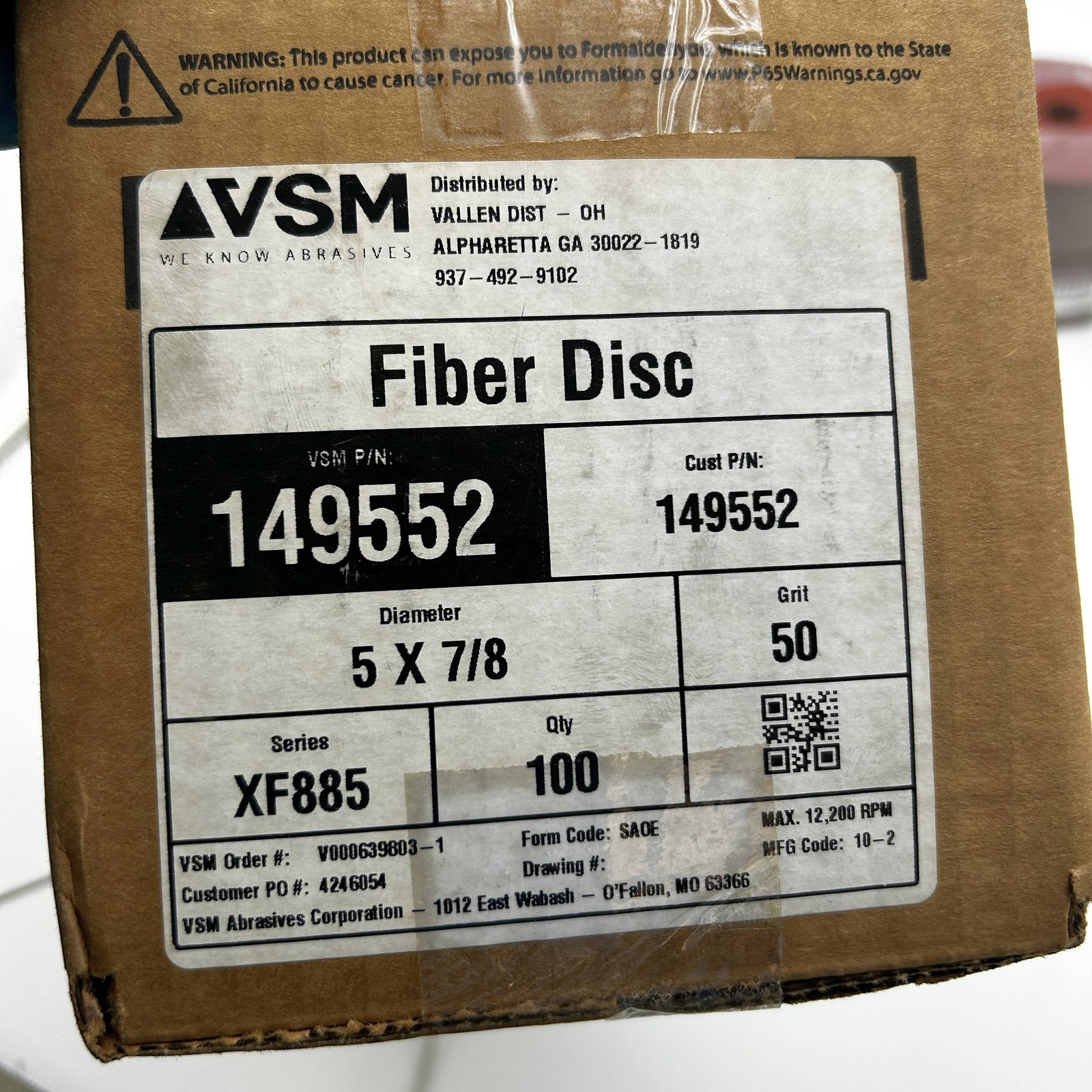 VSM 149552 Resin Fiber Disc 5″ x 7/8 50 Grit XF885 Ceramic Plus SAOE 100 Discs