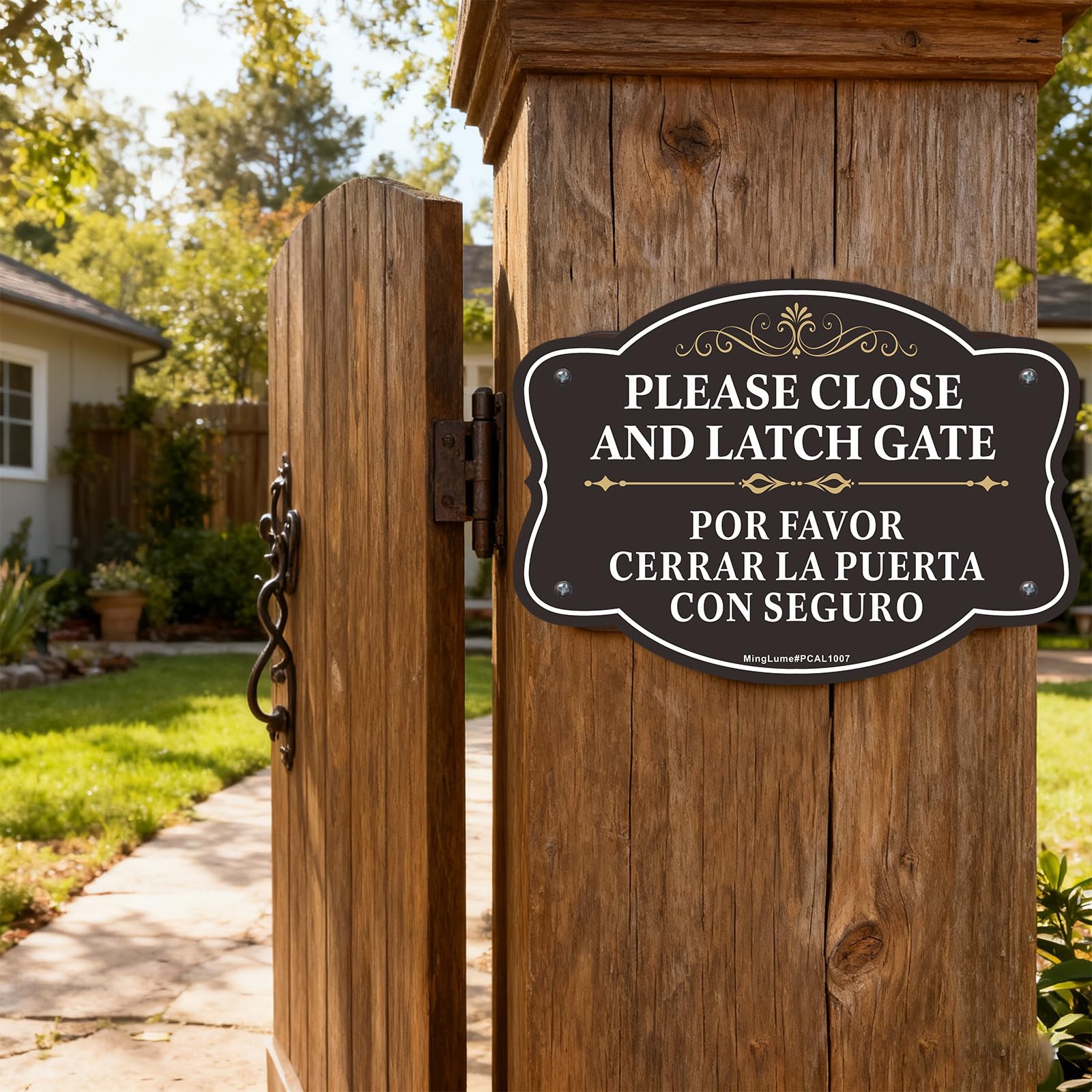 Please Close Latch Gate Bilingual Signs 10×7 Inch English Spanish 2 Pack