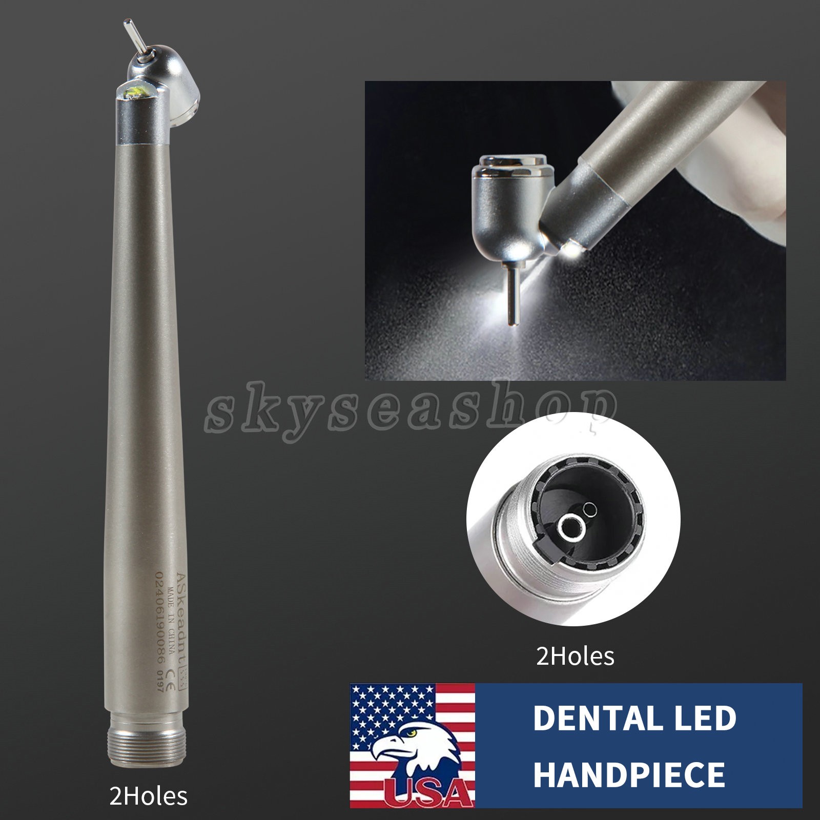 LED Dental Surgical Handpiece 45° Angle 2 Hole Borden Rear Exhaust Impact Air