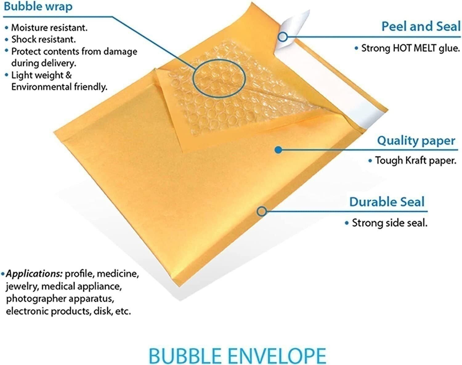 500 #000 Kraft Paper Bubble Padded Envelopes Mailers Shipping Case, 4×8