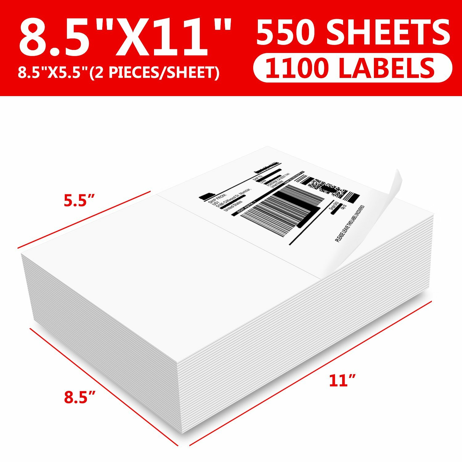 1100 Premium 8.5″X 5.5″ Self Adhesive Shipping Labels Half Sheet for Laser