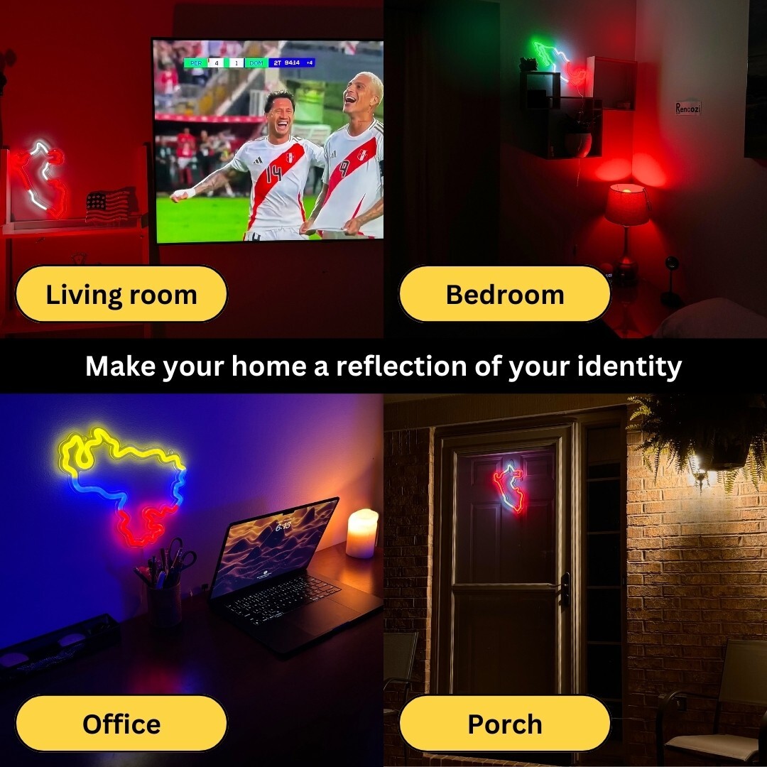 Peru, Mexico & Venezuela Map LED Dimmable Sign, 2 hooks – Sign for Wall Decor