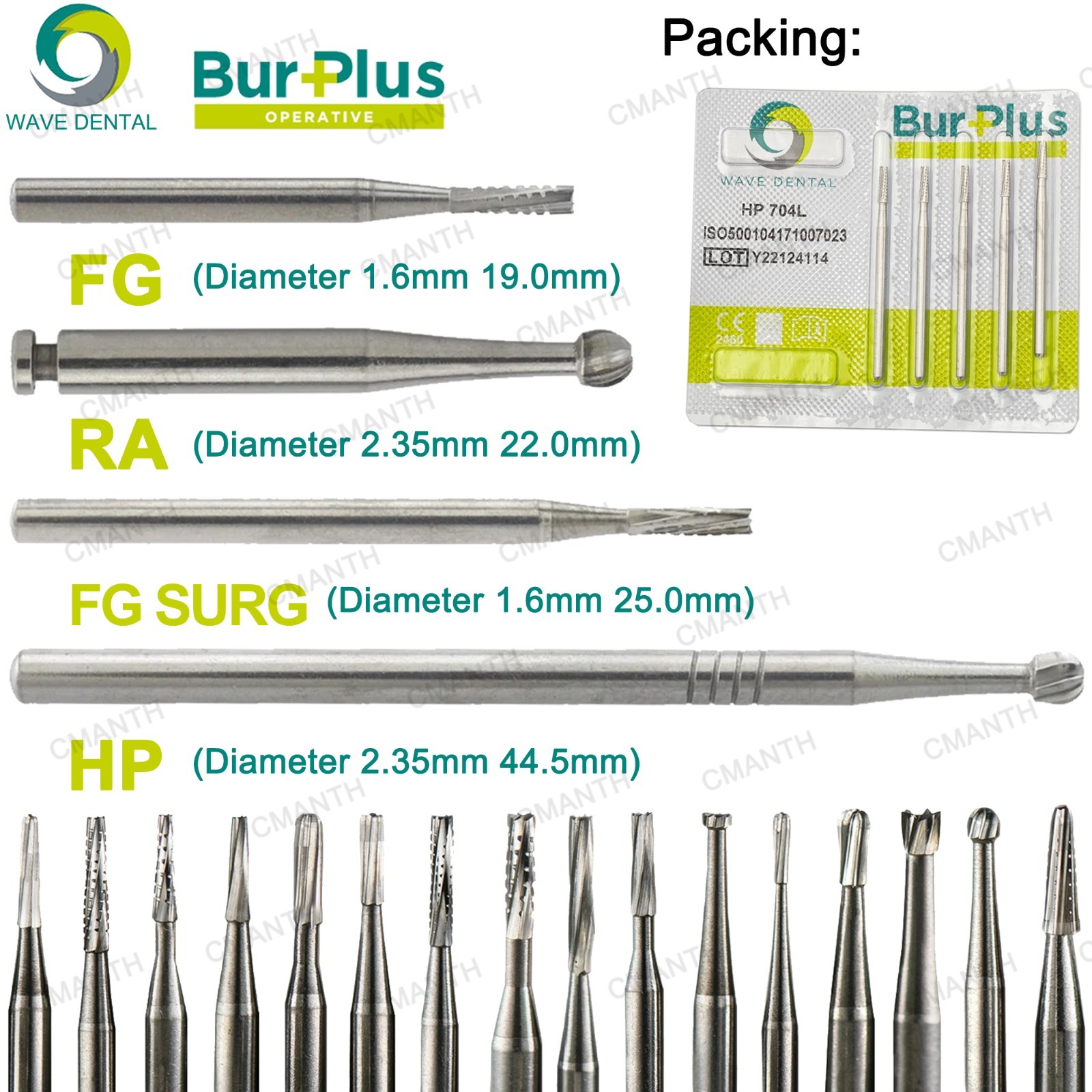 WAVE Dental Carbide Burs Surgical Bur Pear Head FG 330 331 High Speed Handpiece