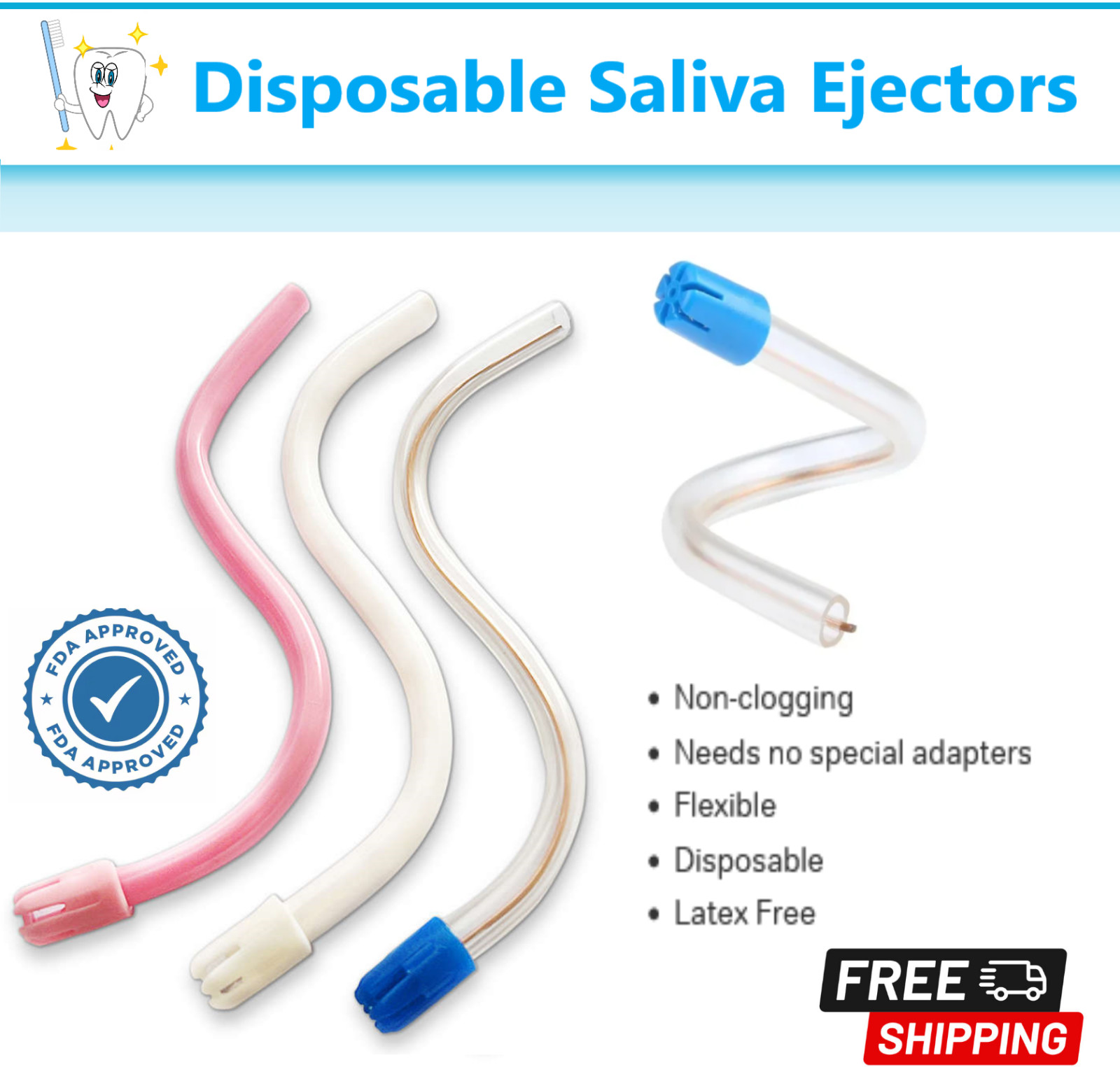 100-1000 Dental Saliva Ejectors Ejector CLEAR/BLUE Suction Tips Disposable Tip