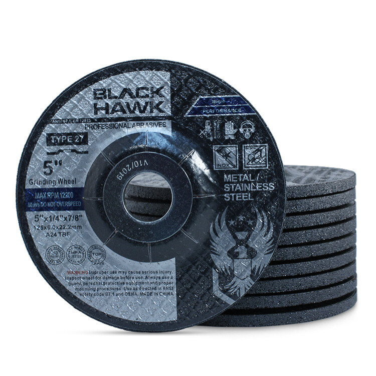 100 Pack – 5″ x 1/4″ x 7/8″ Black Hawk Grinding Wheels T27 Discs for Metal