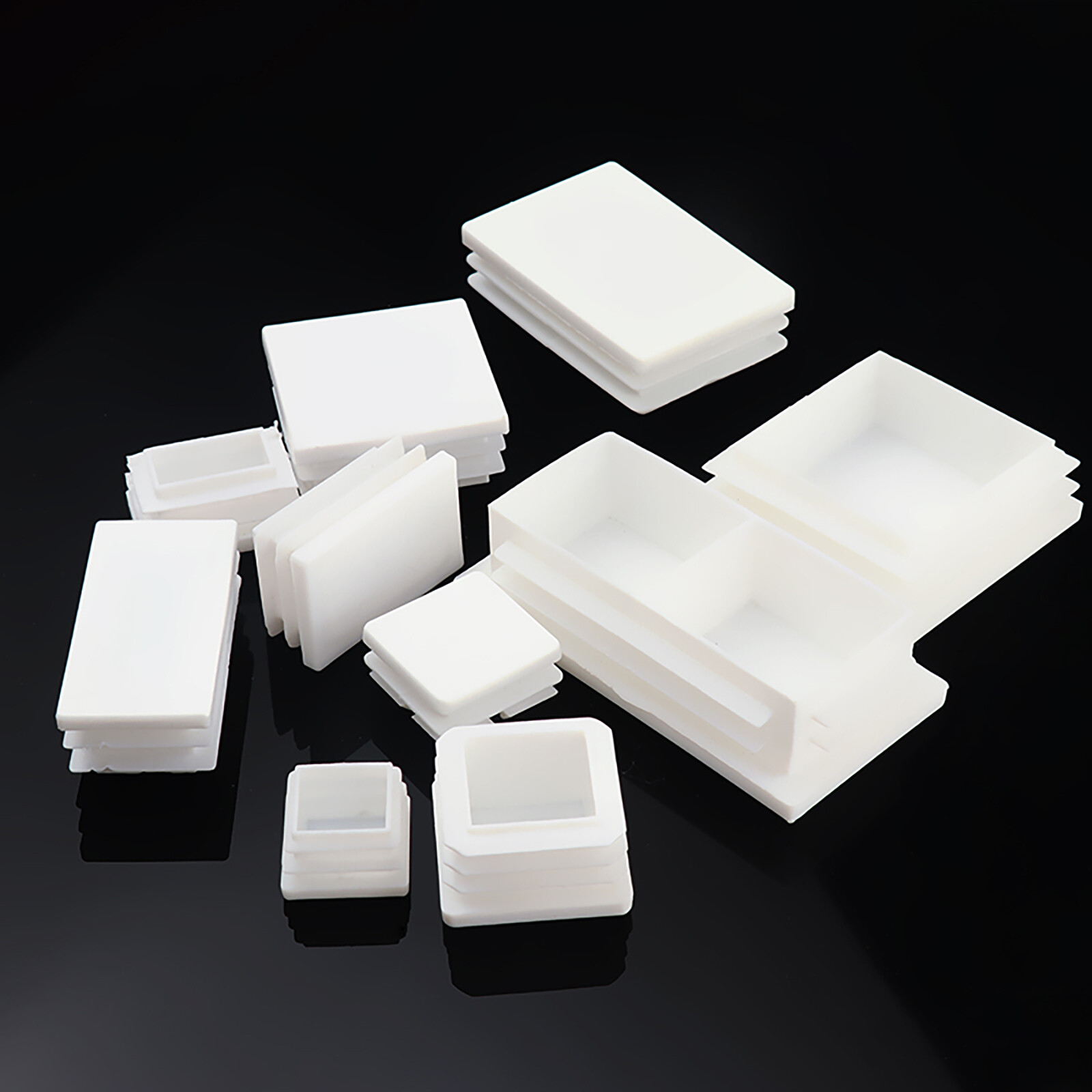 Rectangular Plastic End Caps Ribbed Plugs Blanking Inserts Rectangle Bungs White