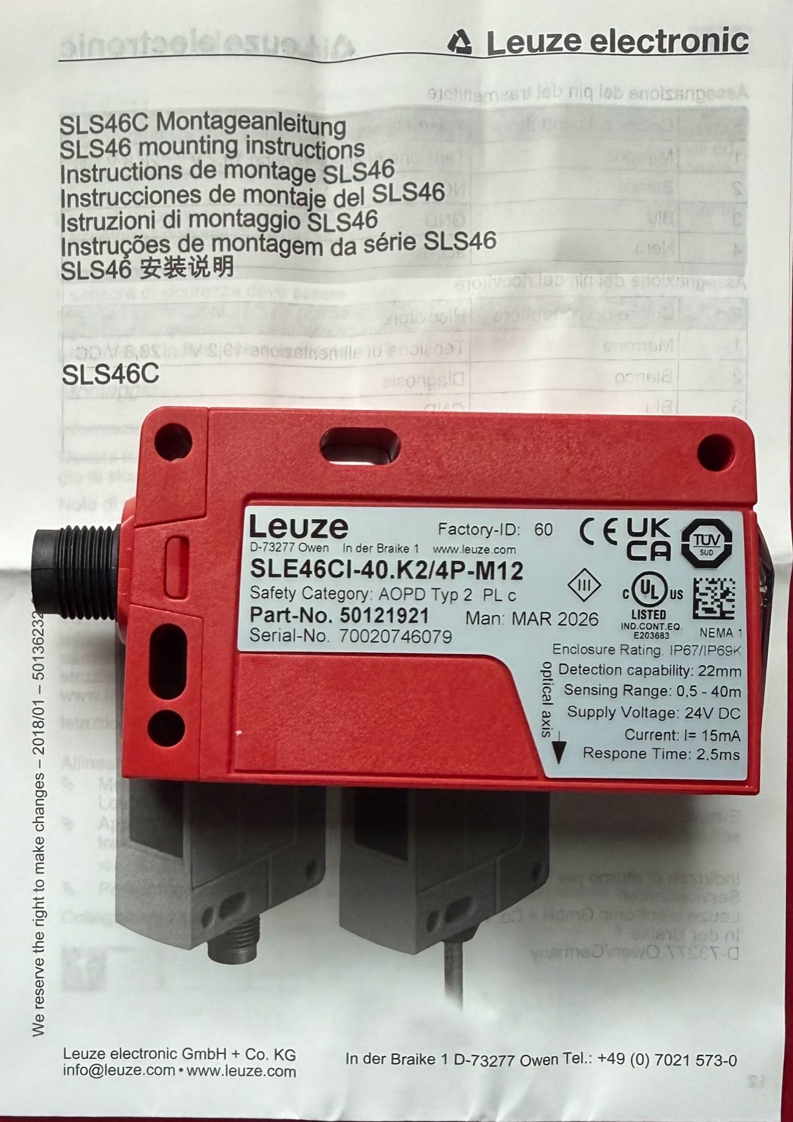 New Leuze SLE46CI-40.K2/4P-M12 Sensor 50121921