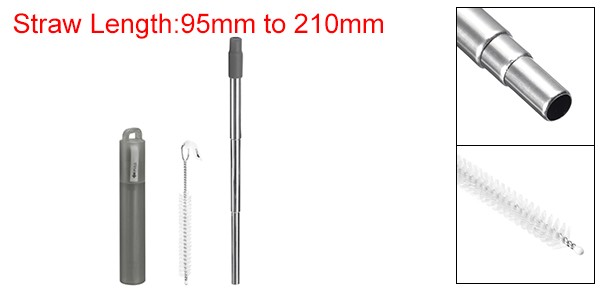 1 Set Reusable Telescopic Stainless Steel Straws with Silicone Nozzle, Dark Grey