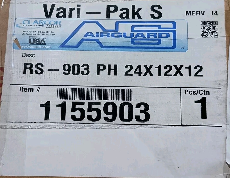 AIRGUARD RS-903 PH 24X24X12-VARI-PAK S BOX STYLE AIR FILTER