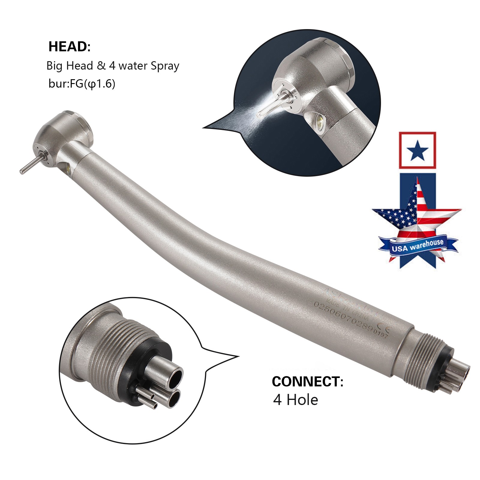 NSK Style Dental Fiber Optic High Speed Turbine Handpiece LED E-generator 4Hole