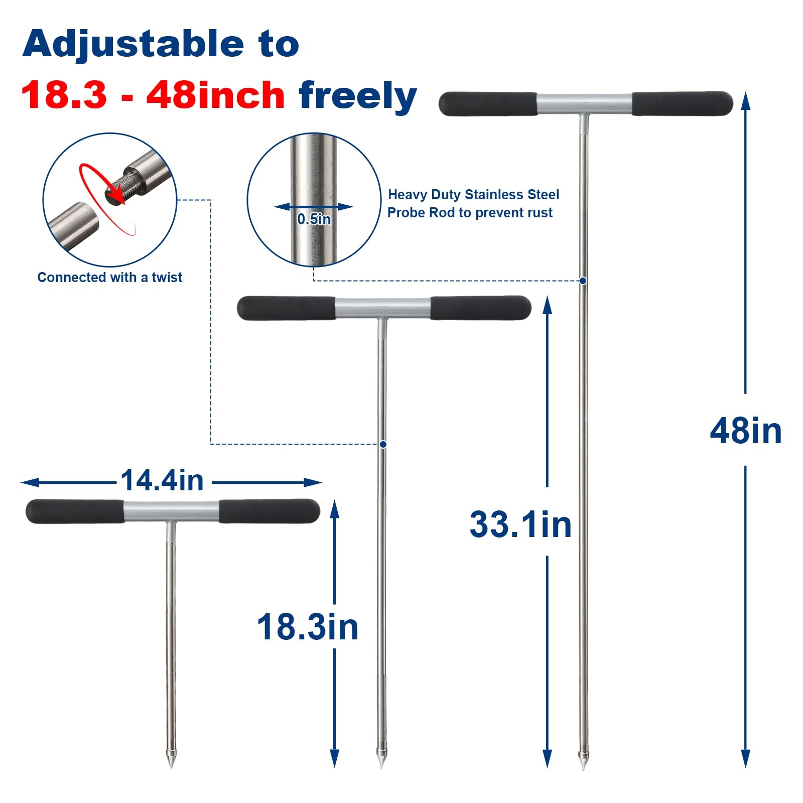 Soil Probe Rod 48 Inch Test Stainless Steel Ground Silver