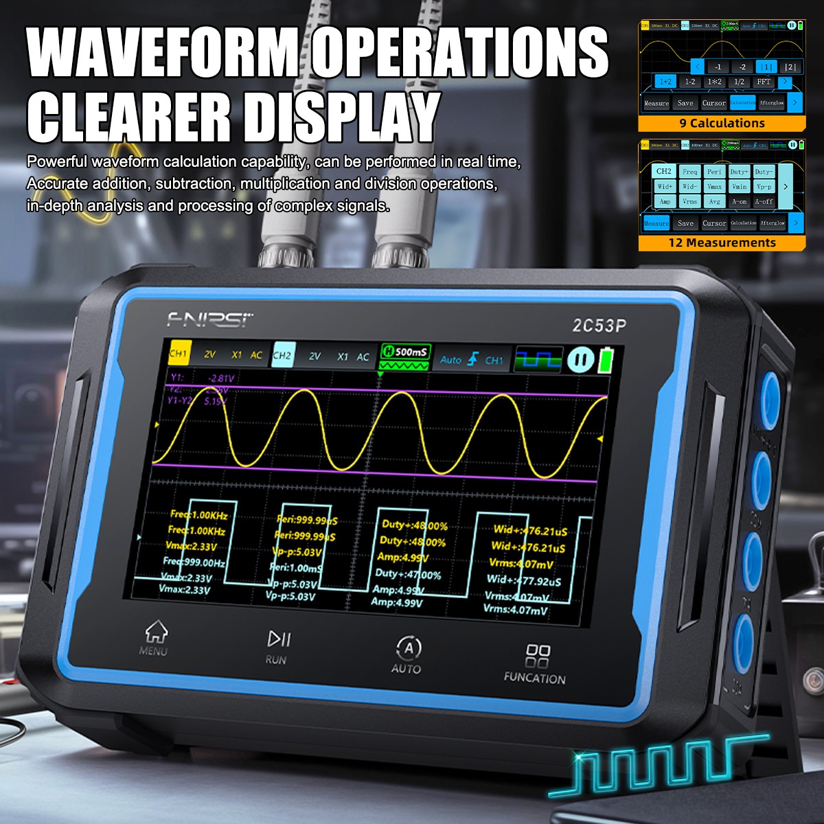 3-in-1 FNIRSI-2C53P LCD 2 Channel Signal Generator Digital Storage Oscilloscope