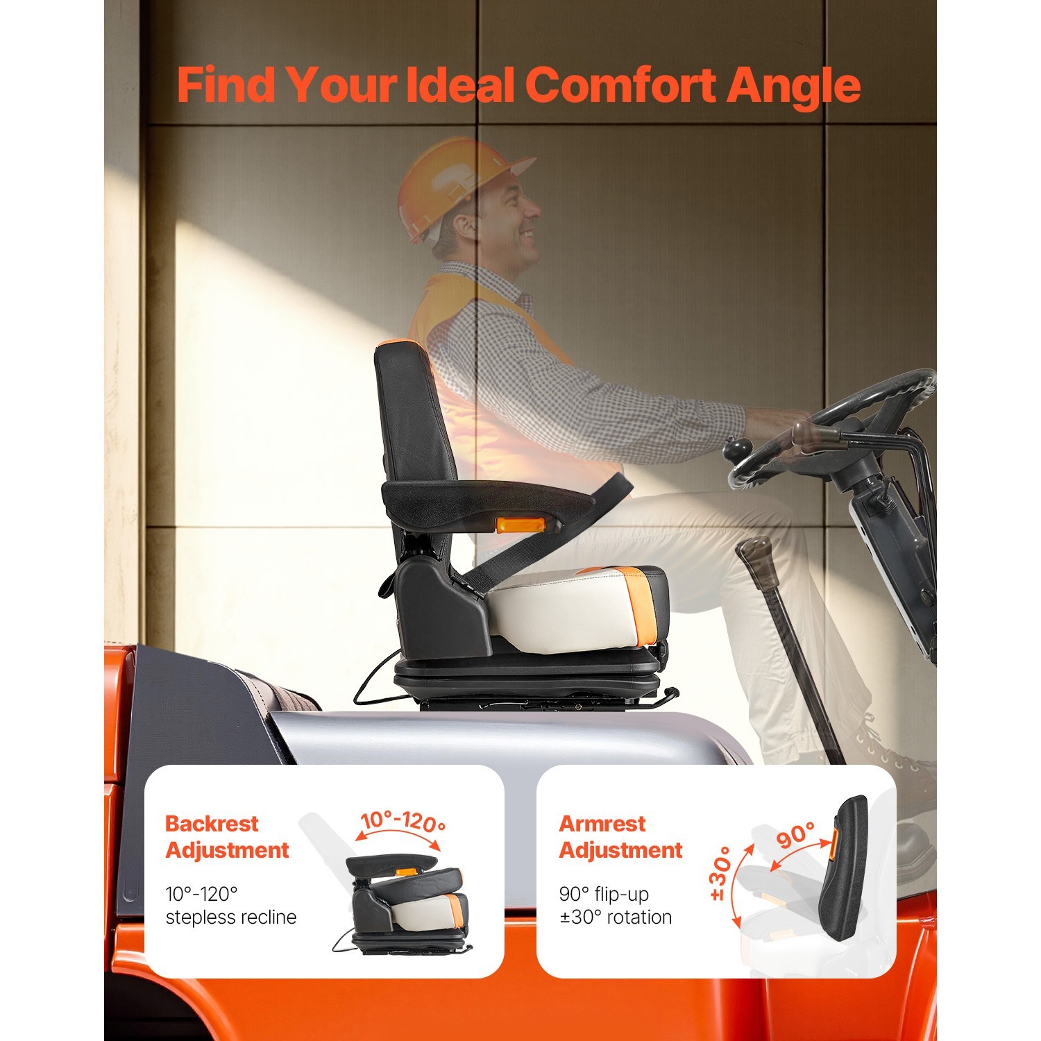 Universal Forklift Seat Tractor Suspension Seat Chair Fold Down Adjustable Back