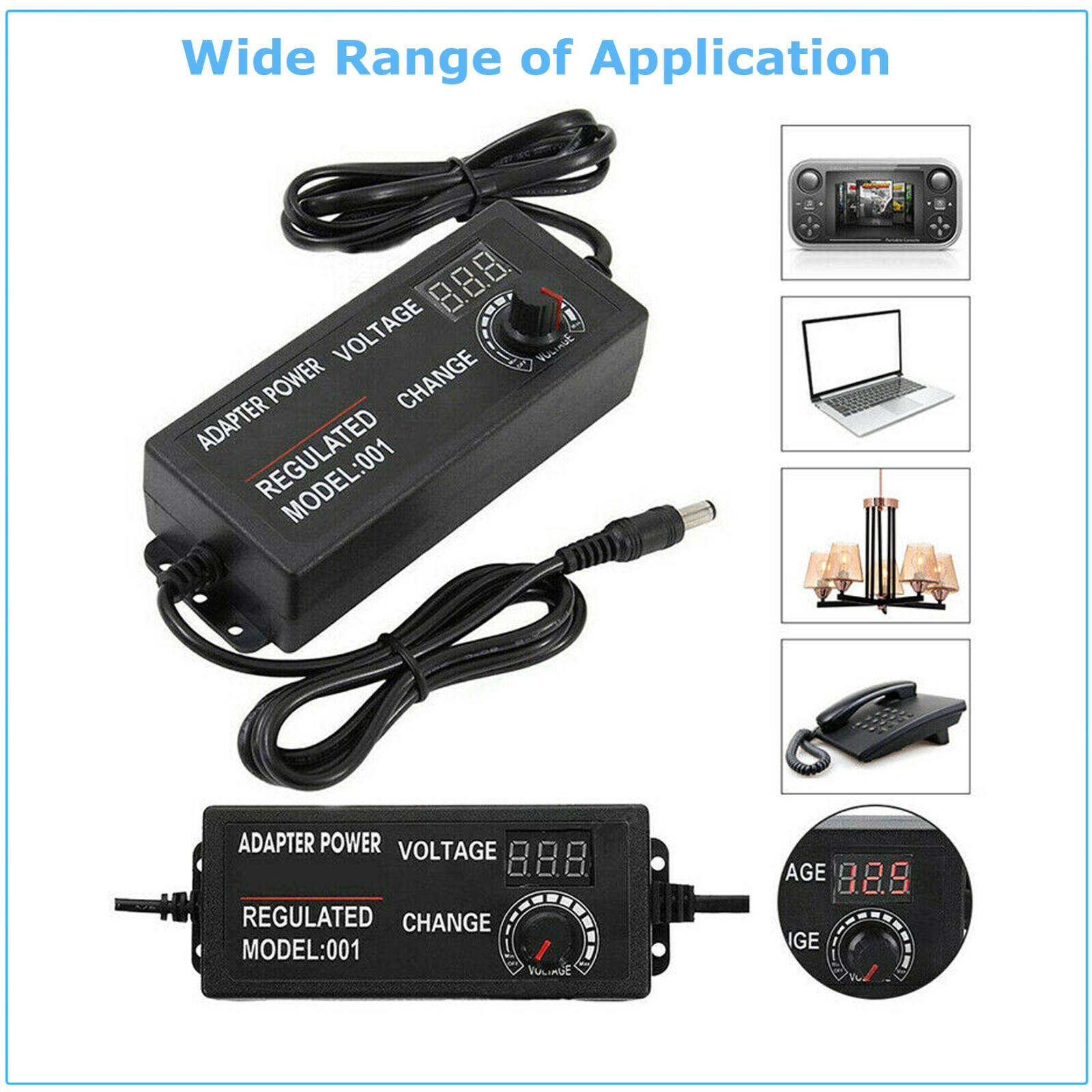 Adjustable Voltage Power Supply 3-24V w/ LCD Display AC / DC Switch Adapter US