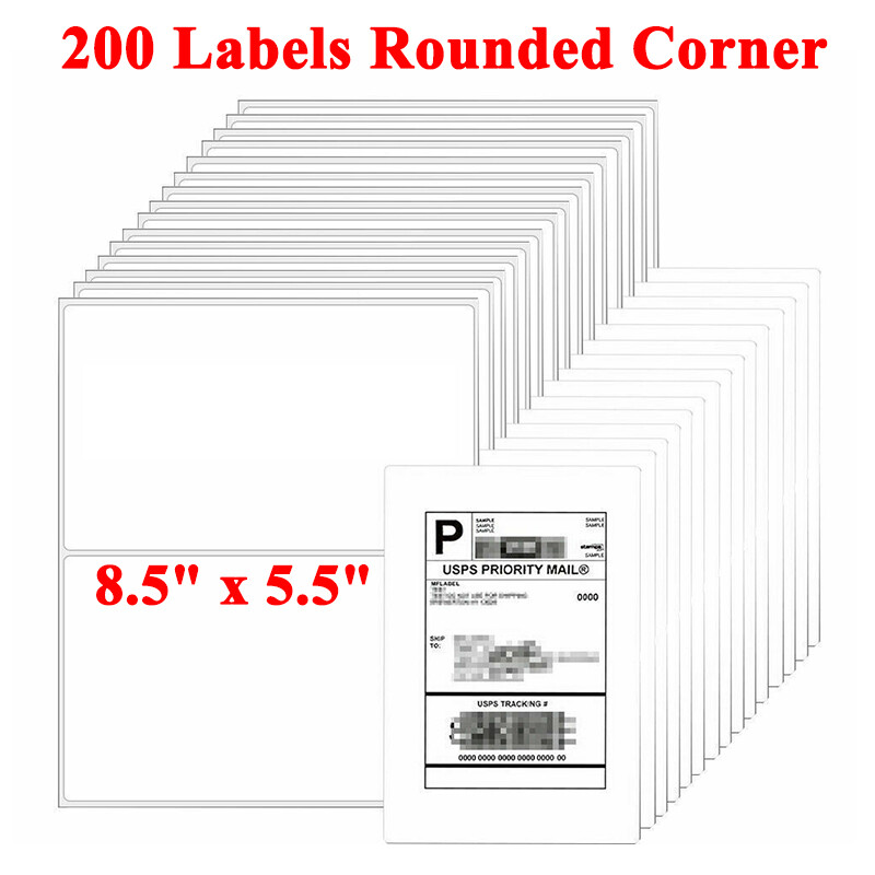 8.5″ X 5.5″ Rounded Corner Half Sheet Self Adhesive 200 Shipping Postage Labels