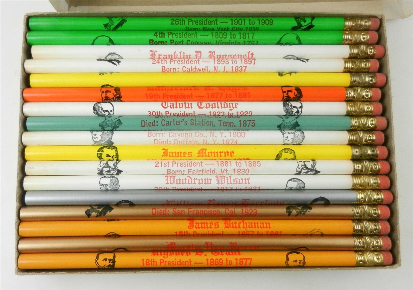 Blue Bonnet Set of 34 US United States PRESIDENTS PENCILS – New w/ White OB ~S17