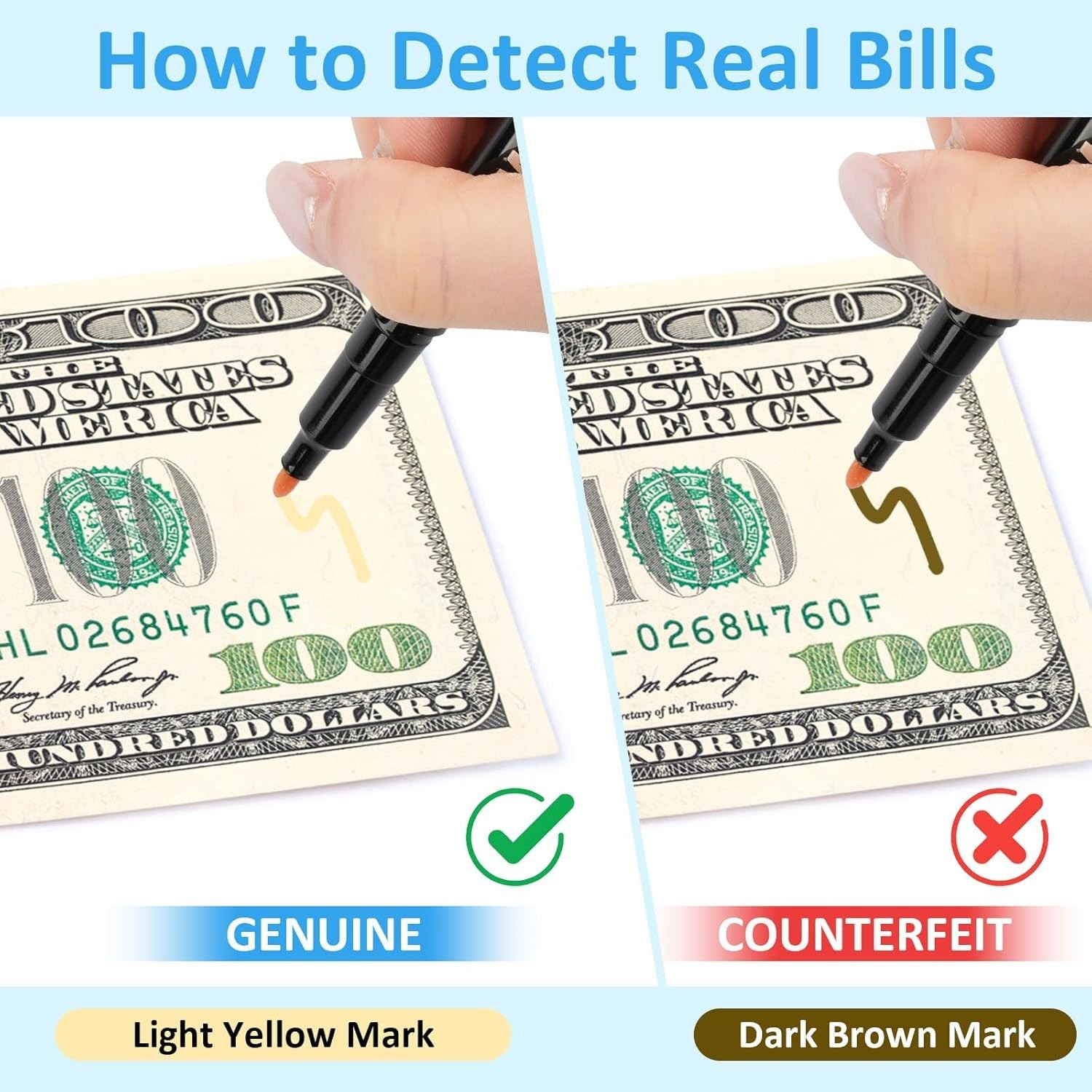 5 Pack Counterfeit Money Detector Pen, Money Marker Bill Detector Pen, Univer…