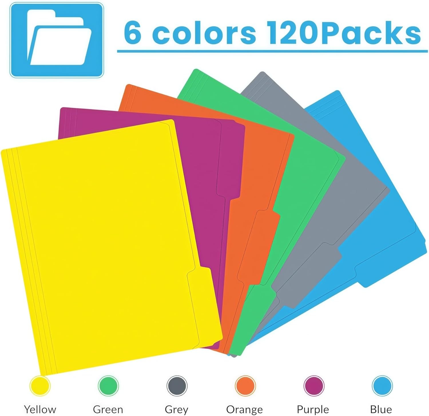 120 Pack Colored File Folders Letter Size 1/3 Cut Tab Assorted Colors