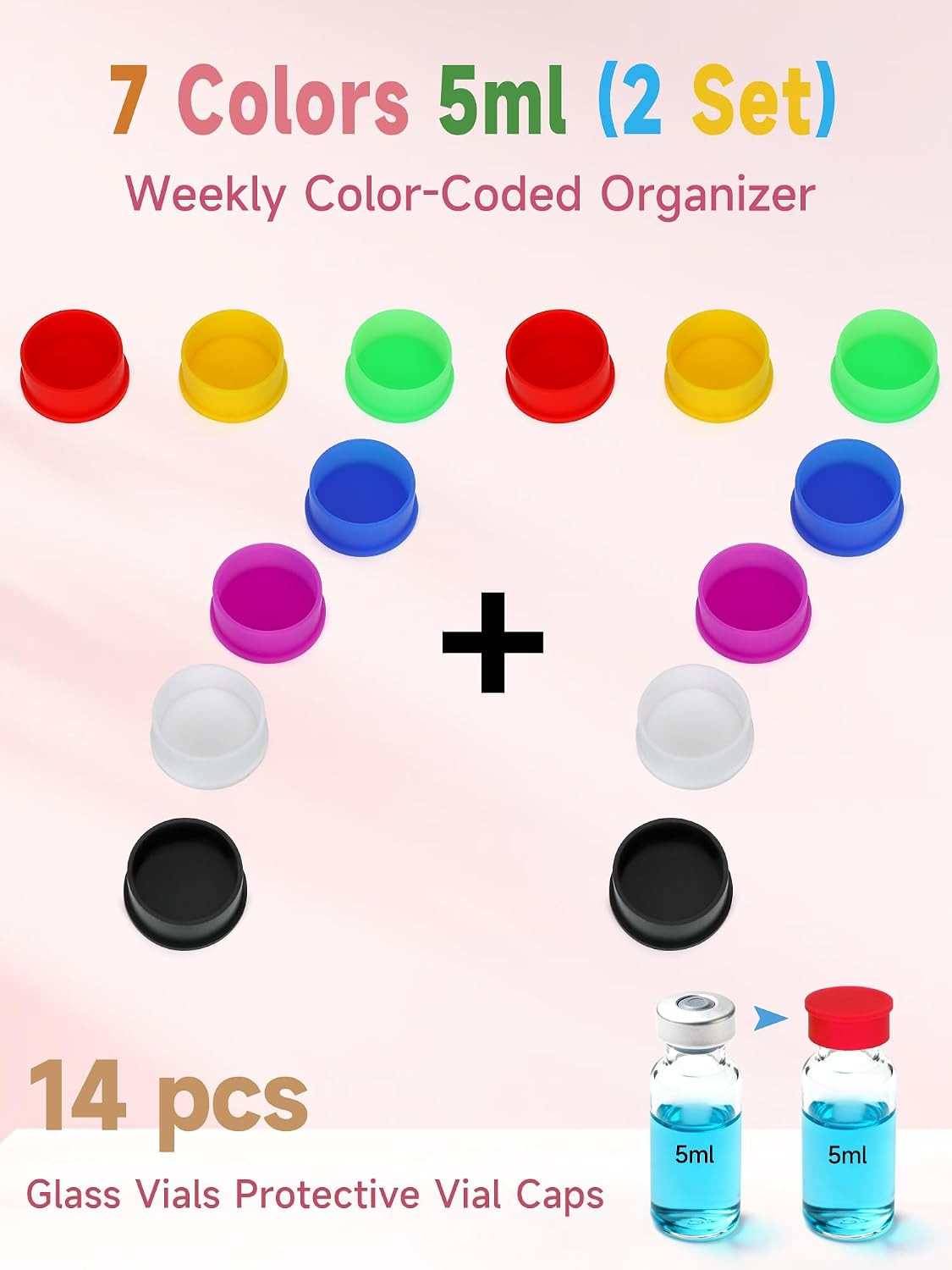 14 Pack 5-100Ml Vial Caps (7 Colors) Peptide Caps for for 5Ml 10Ml 20Ml 30Ml Gla