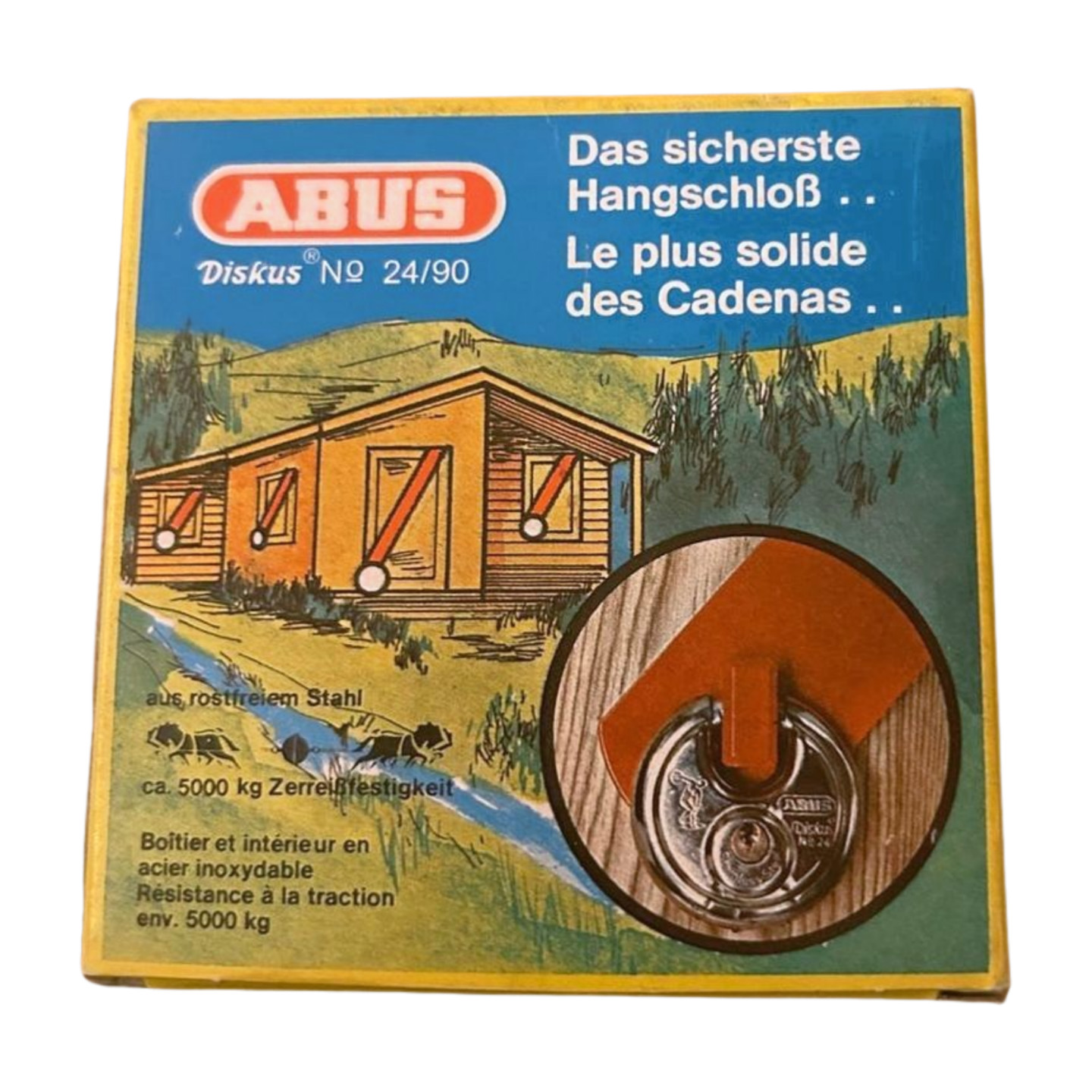 Vintage ABUS 24/90 Diskus disk padlock KD, indoor and outdoor use