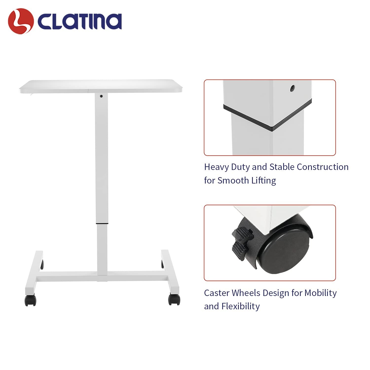 CLATINA Mobile Laptop Desk Pneumatic Sit to Stand Table Height Adjustable Rol…
