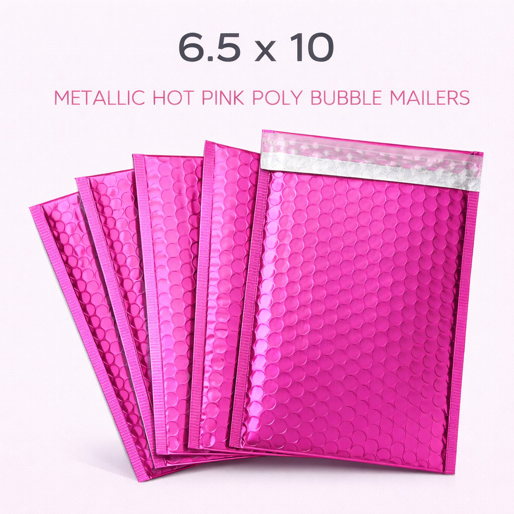 6.5×10 Metallic Hot Pink Poly Bubble Mailers Padded Self Seal Shipping Bulk