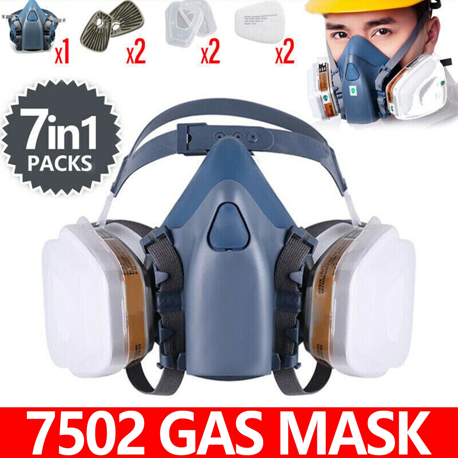 7 in1 7502 Painting Spray Half Face Gas Mask Chemical Epoxy Resin Respirator PPE