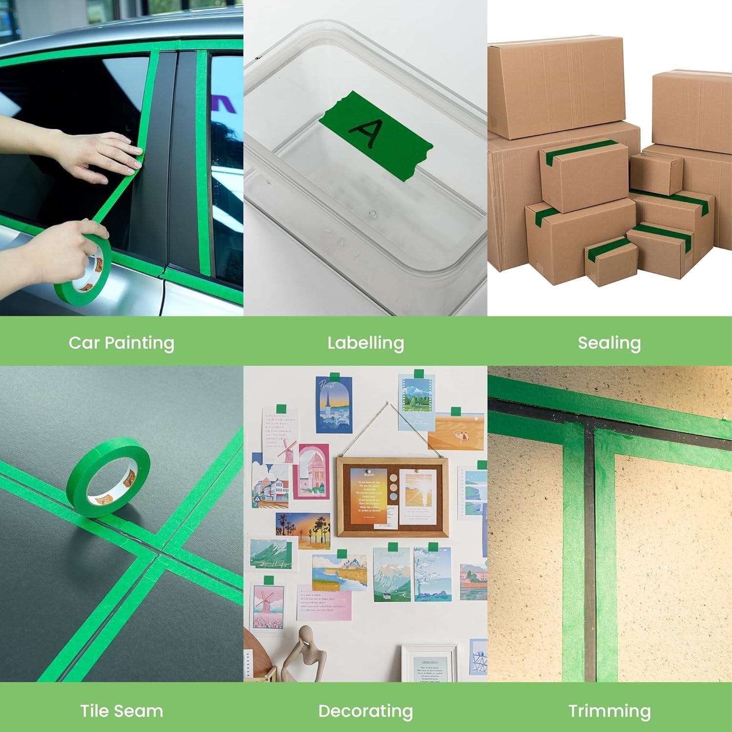 Green Painters Tape Multi-Surface Masking Tape 6Rolls Indoor and Outdoor Use