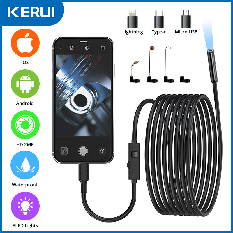 1920P HD Endoscope Borescope 8mm Inspection Snake Camera for iPhone Android iOS