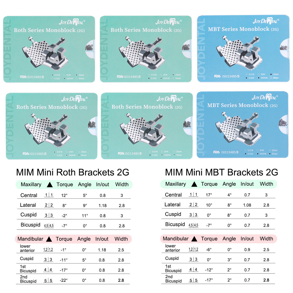 AZDENT Dental Orthodontic MIM Monoblock Brackets Brace MBT/Roth Hooks Mini 345