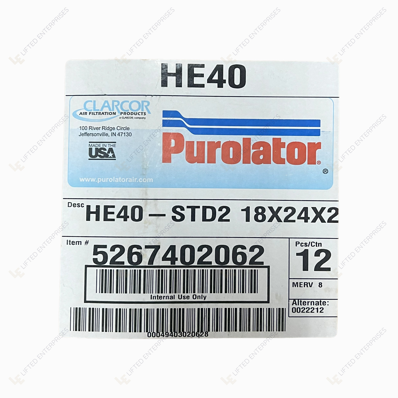 NEW BOX OF 12 PUROLATOR HE40-STD2 18x24x2 5267402062 Hi-E 40 MERV 8 AIR FILTERS