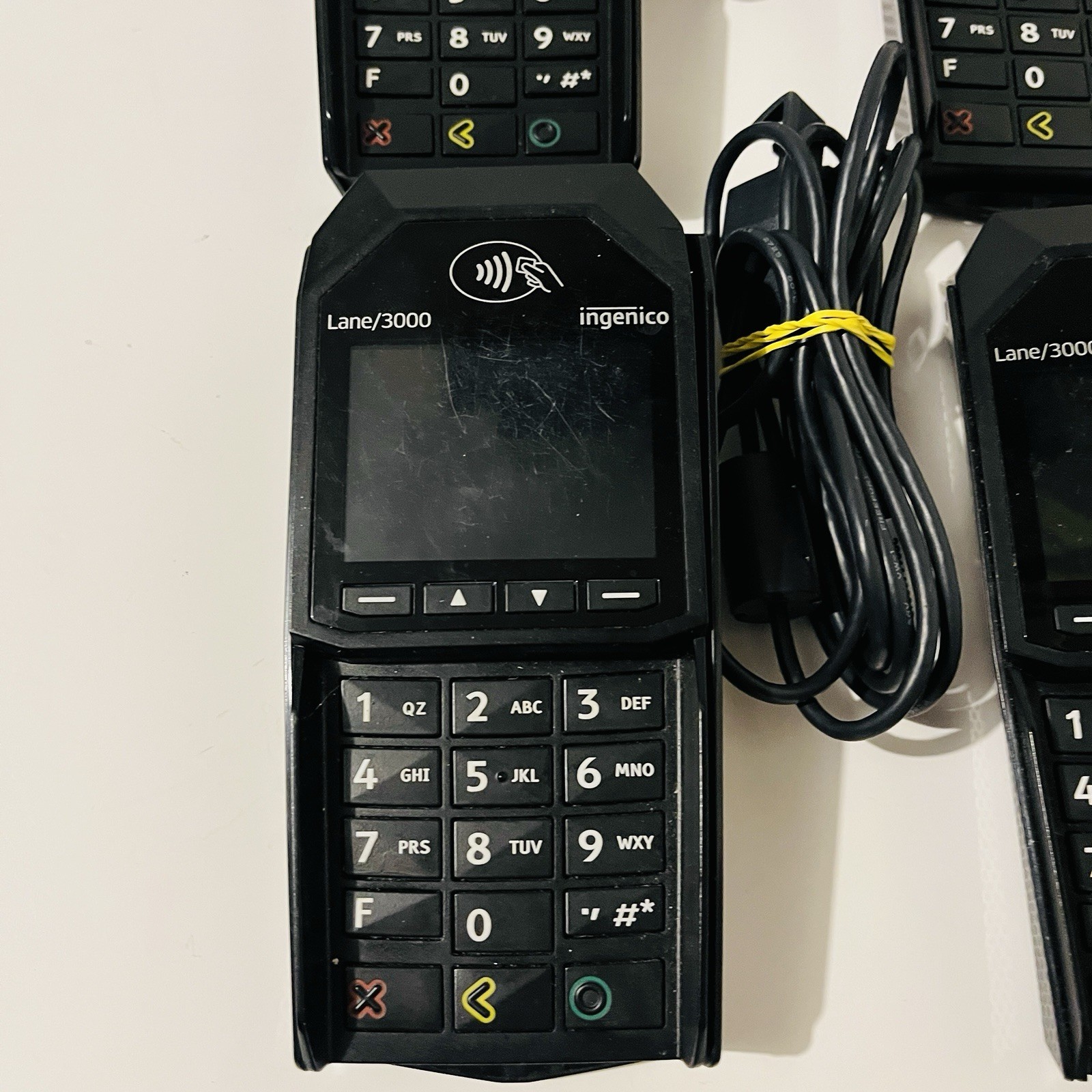 Lot of 4 Ingenico Lane/3000 Credit Card Reader Terminals Tested No Power Supply