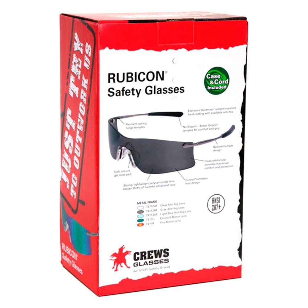 MCR Crews Rubicon Metal Frame Rubber Nosepiece Z87+ Safety Glasses (1 Pair)