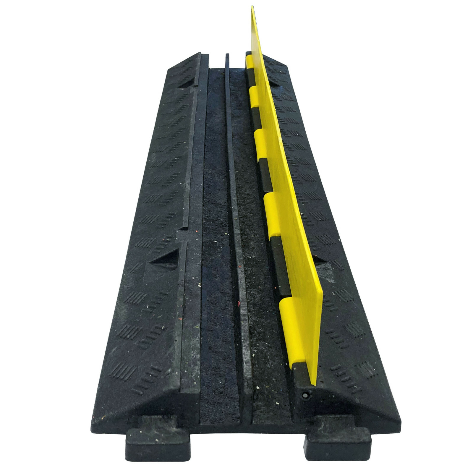 Electriduct 2 Channel Heavy Duty Rubber Cable Protector – Yellow Lid, Black Base
