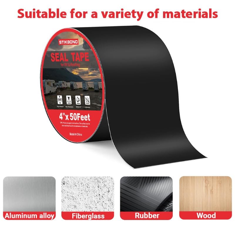 4″ x 50Ft 1-Pack Black RV Sealant Tape,Waterproof Commercial Roof Tape for Wa
