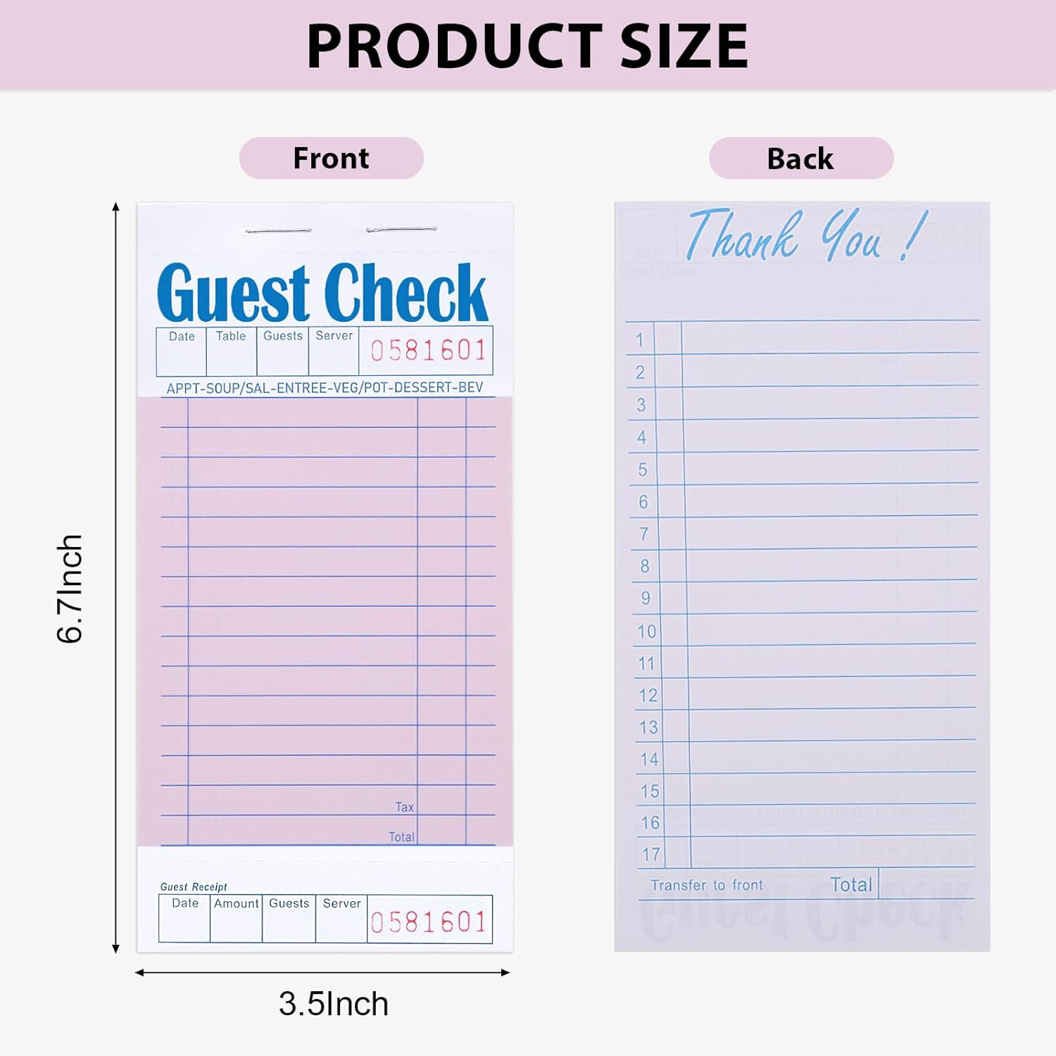 30 Pack Pink Guest Checks for Servers, Server Note Pads Waitress Check Pads with