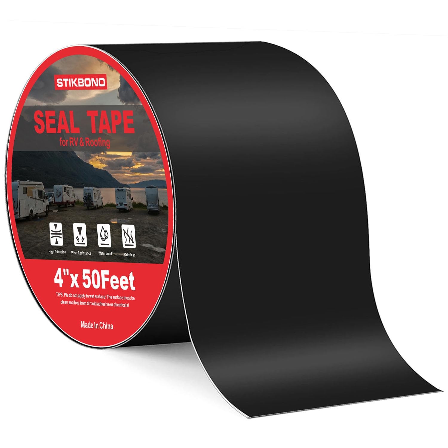 4″ x 50Ft 1-Pack Black RV Sealant Tape,Waterproof Commercial Roof Tape for Wa
