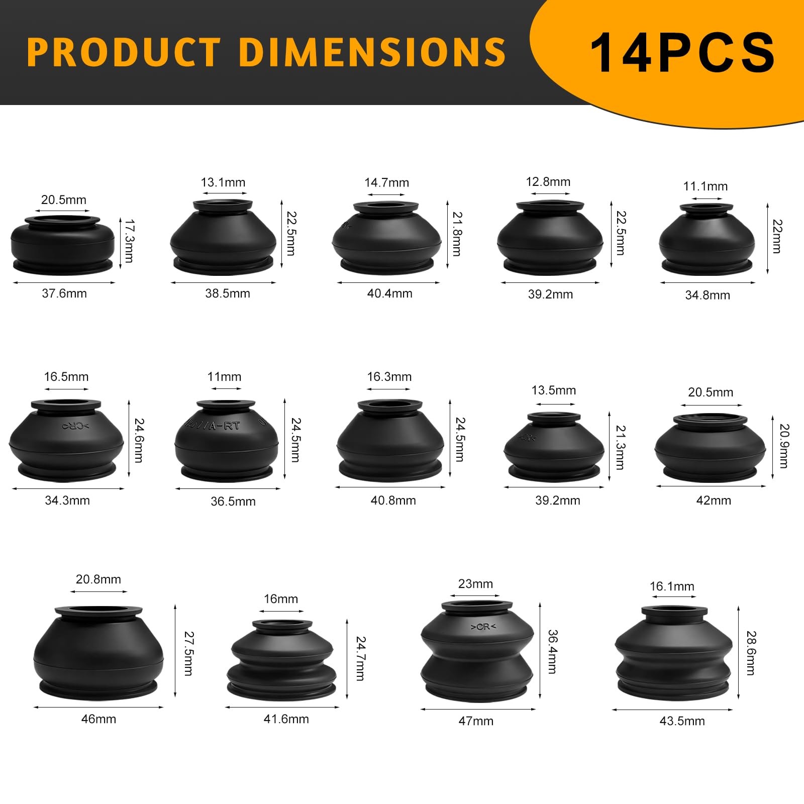 14PCS Tie Rod Boot Set Rubber Ball Joint Dust Covers for Steering Suspension