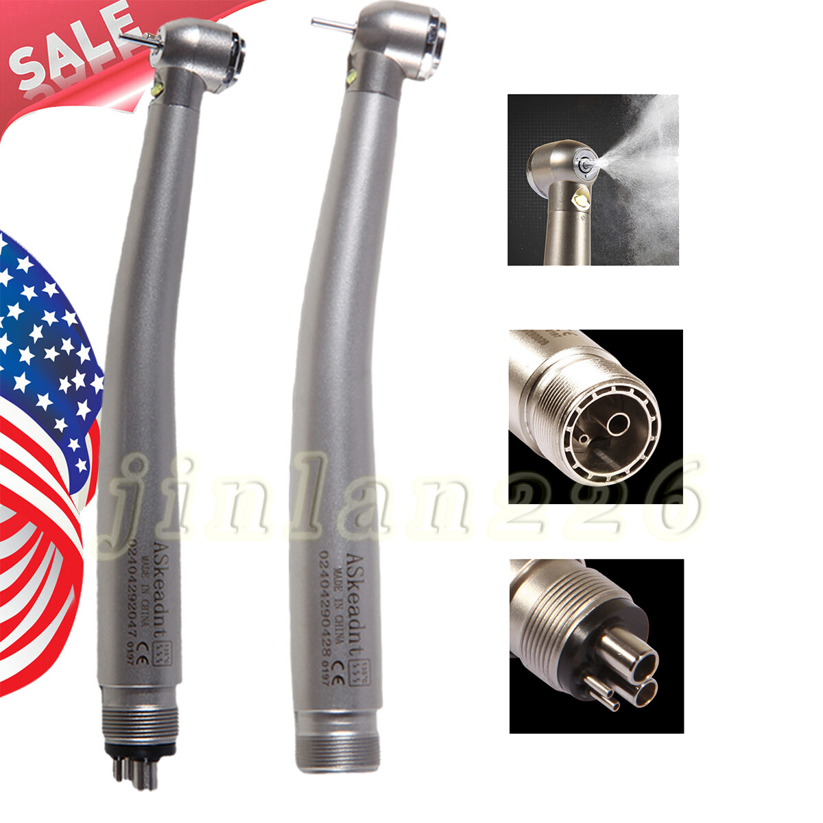 Dental High Speed Handpiece LED Air Turbine 2/4Hole E-generator Triple Spray