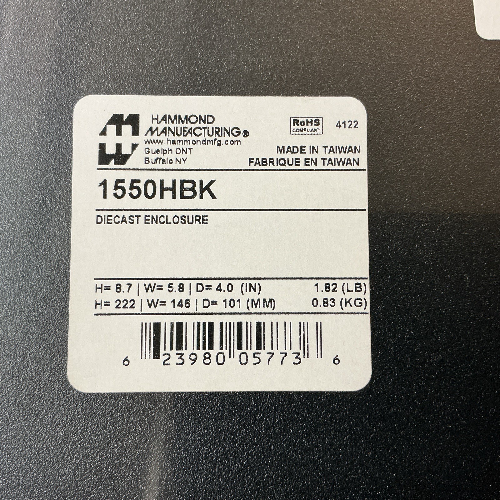 Hammond Manufacturing Diecast Enclosure 1550HBK 8.7”x5.8”x4”