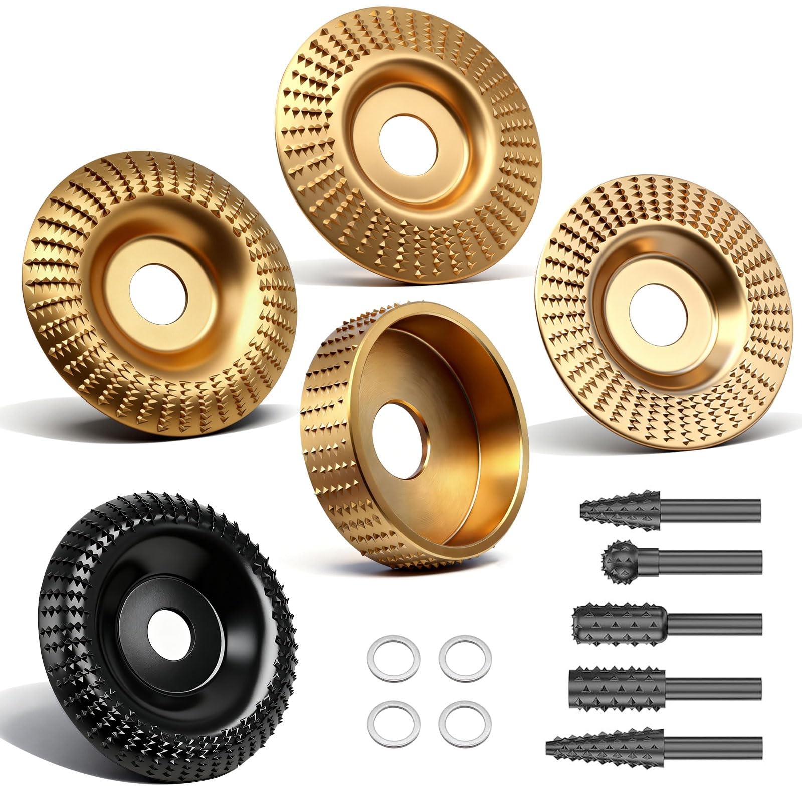Seamaka 5PCS Wood Carving Disc Set+5PCS Rotary Burr Rasp Set,Wood Grinding Wh…